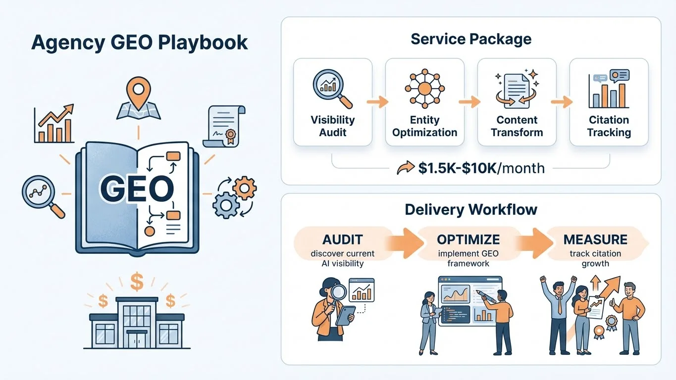GEO service framework showing four pillars: Foundation, Visibility, Authority, and Measurement