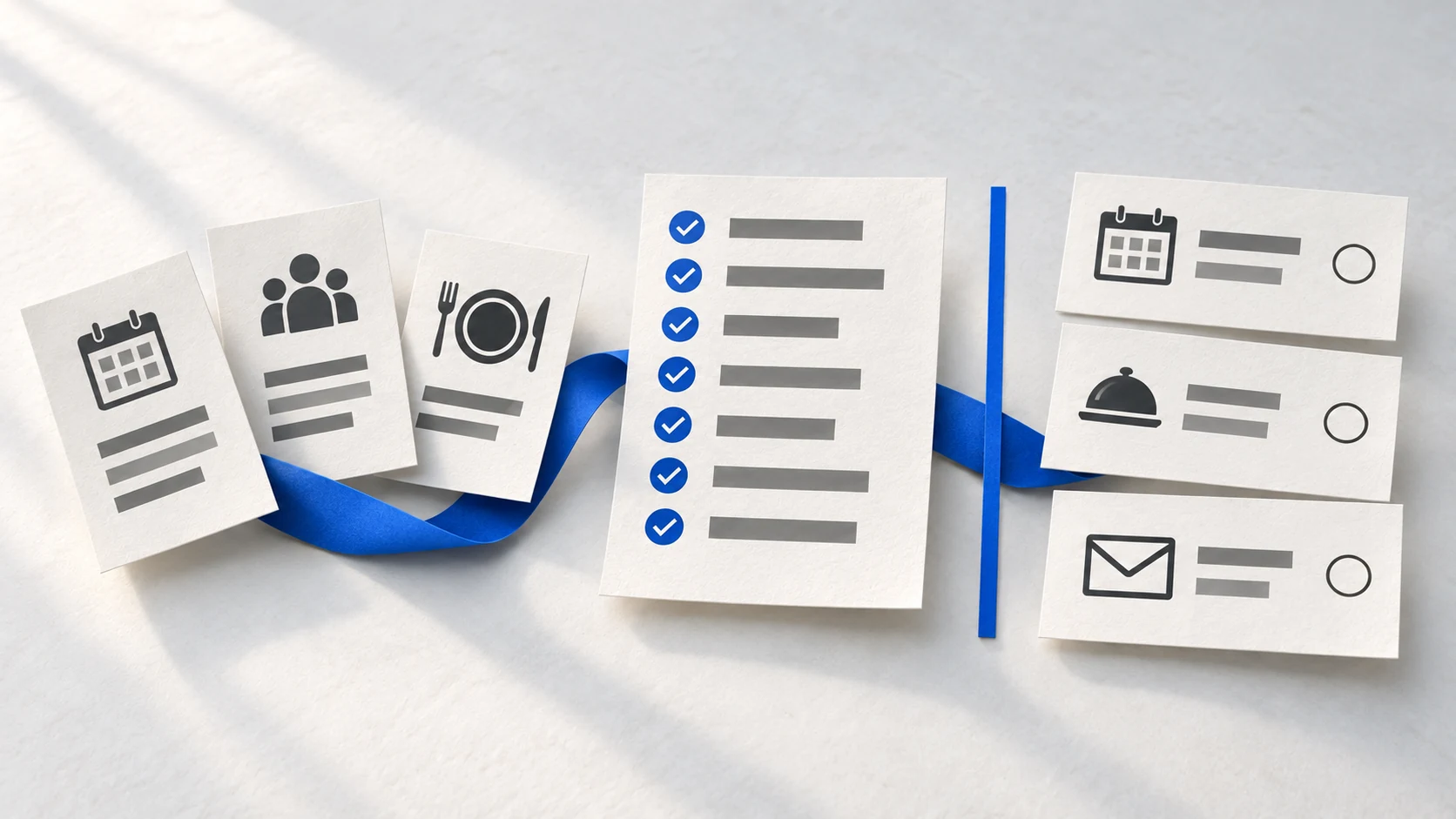 Three catering enquiries become one preparation note, while the owner keeps the date, offer and unsent reply.