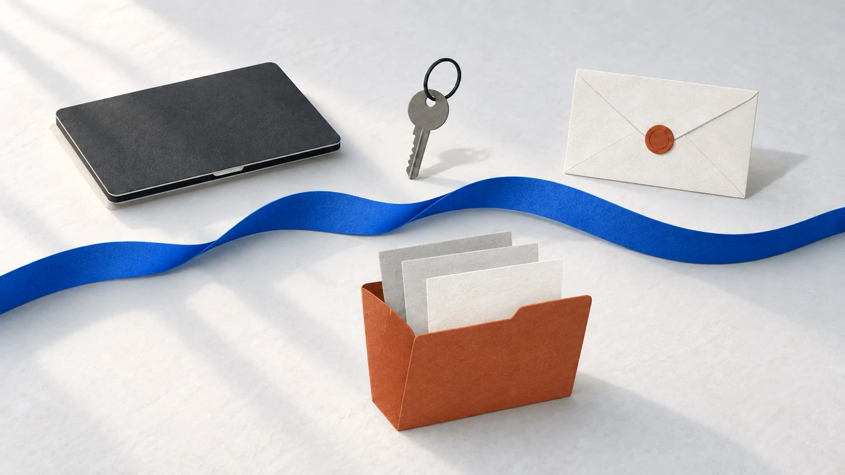 Computer access, service keys and outgoing messages remain outside a small practice folder.