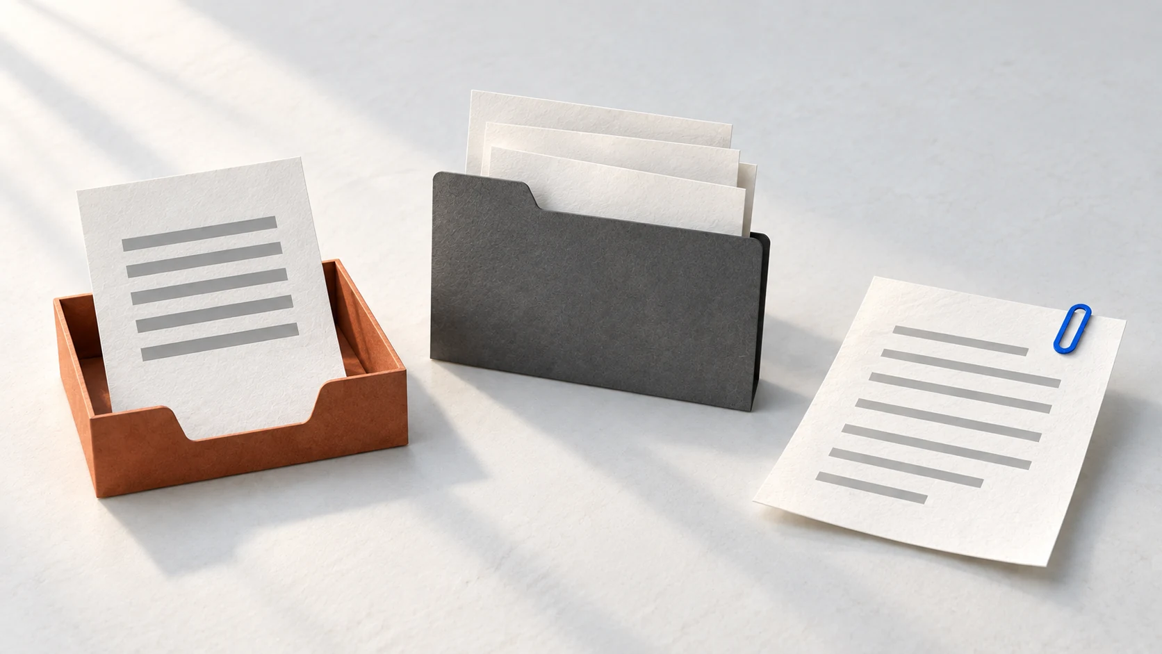 An attached file, a chosen folder, and a human check occupy different places in one job.
