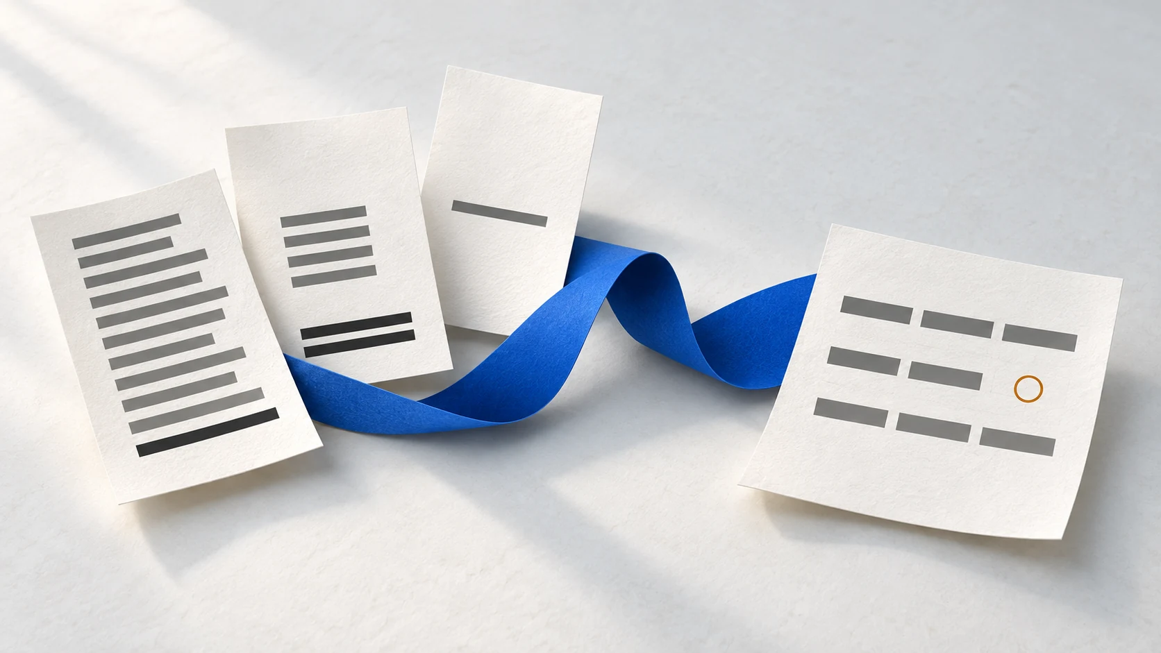 Three differently structured quote sheets are connected by a cobalt ribbon, inviting a closer comparison of what each includes.