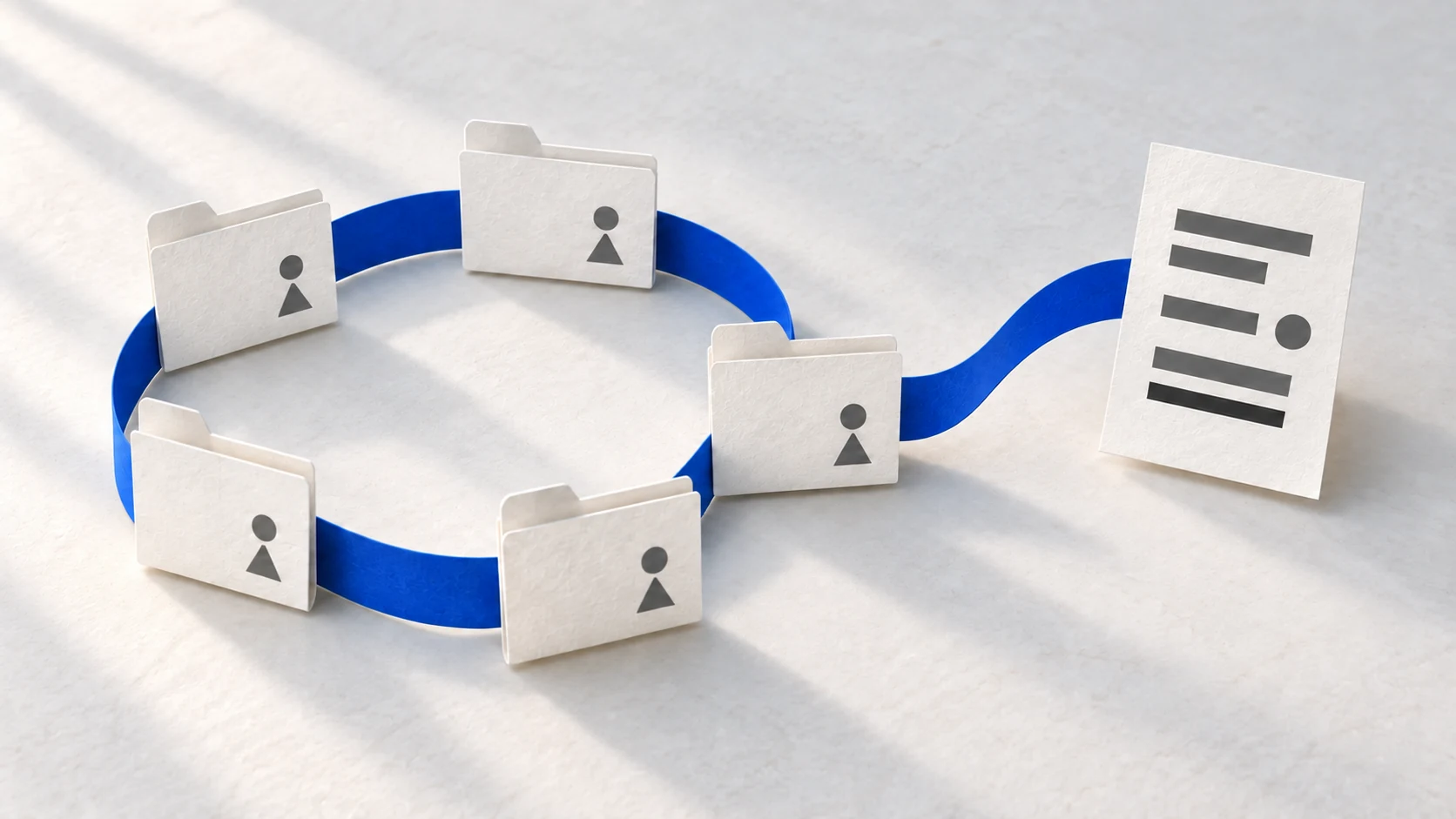 Repeated folders follow one fixed loop, with a single exception routed to review.
