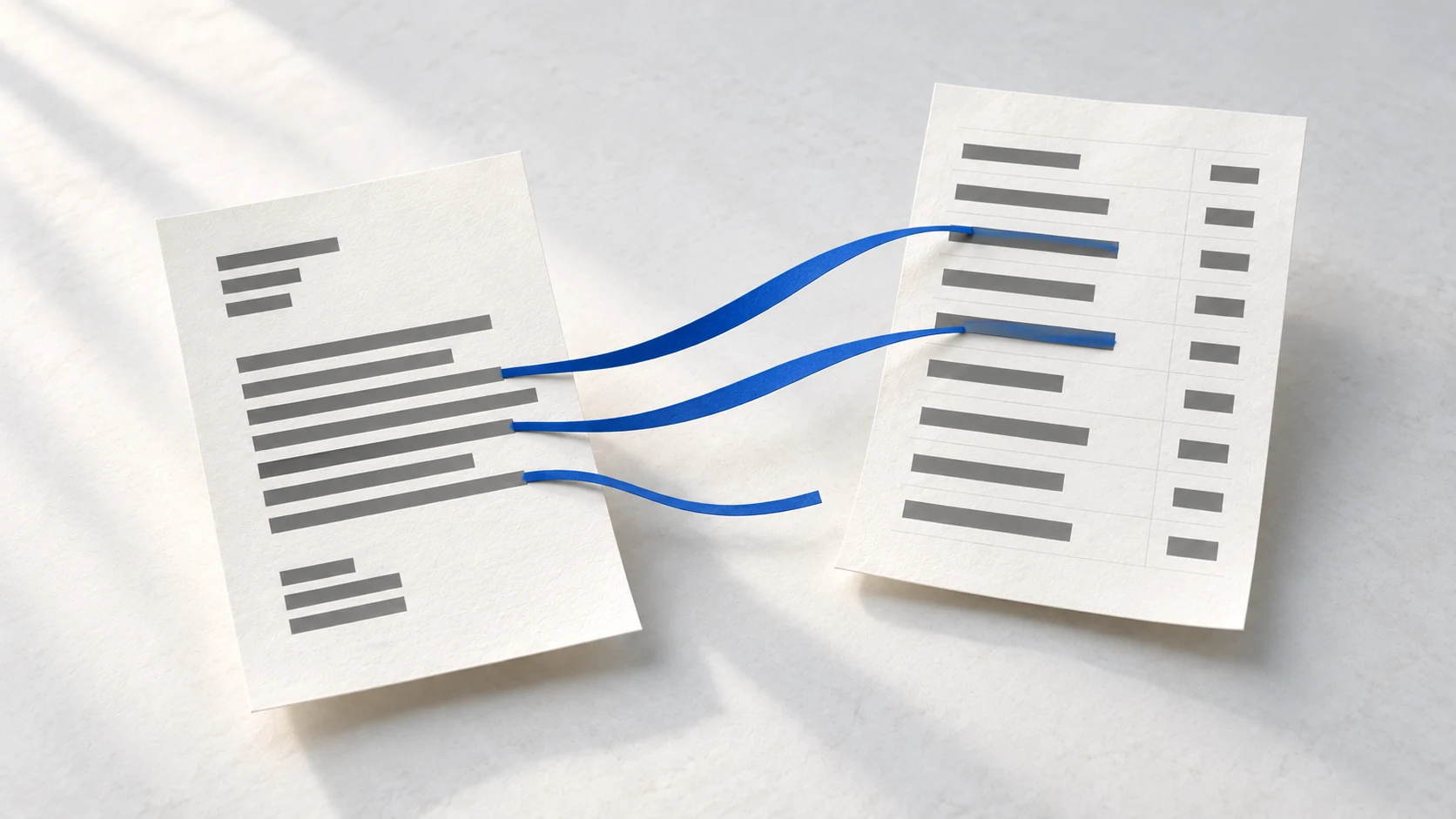 Cobalt strands trace draft claims back to rows of a trusted source sheet.