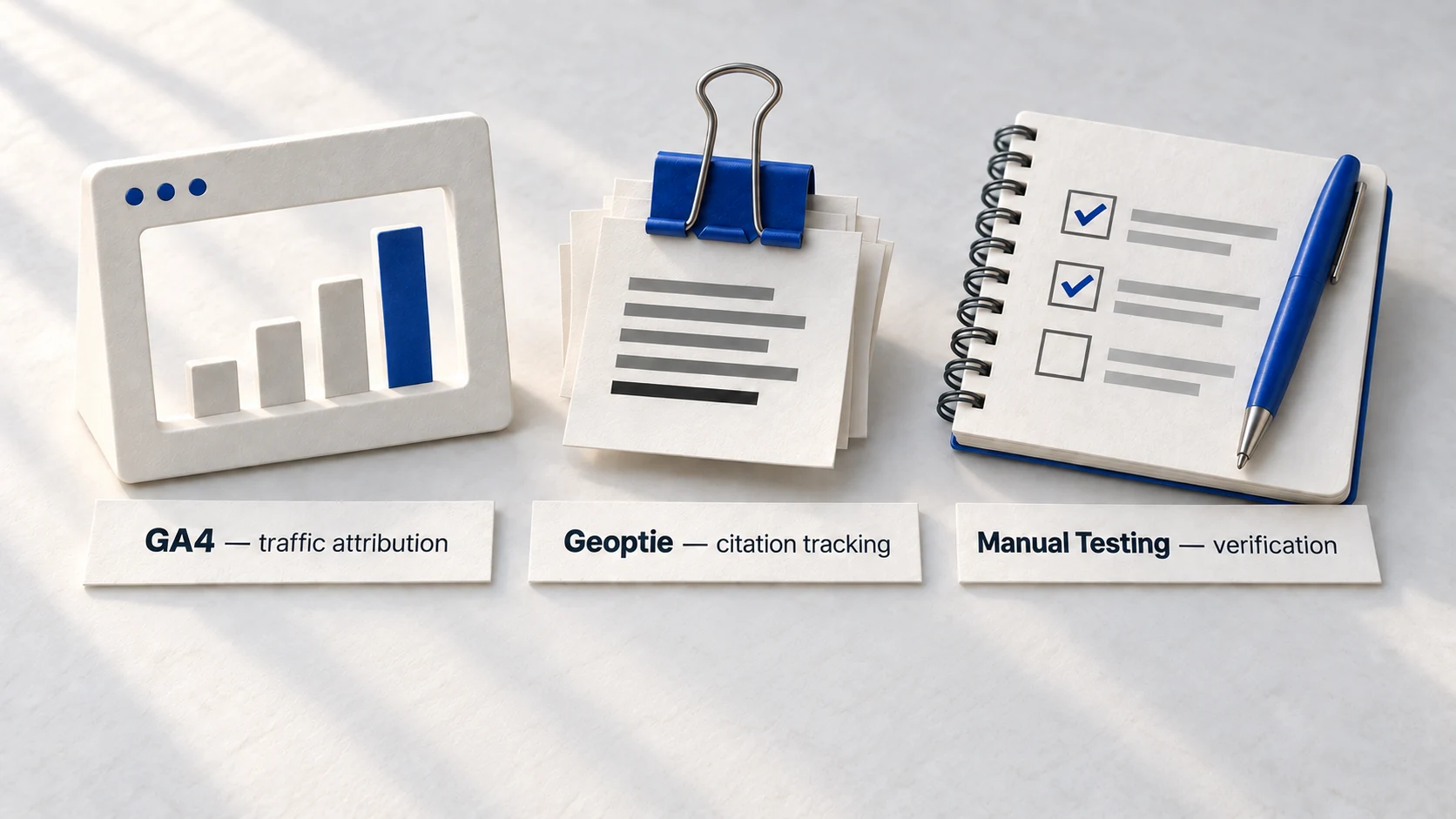 Three complementary citation-monitoring methods converging on a paper ledger.