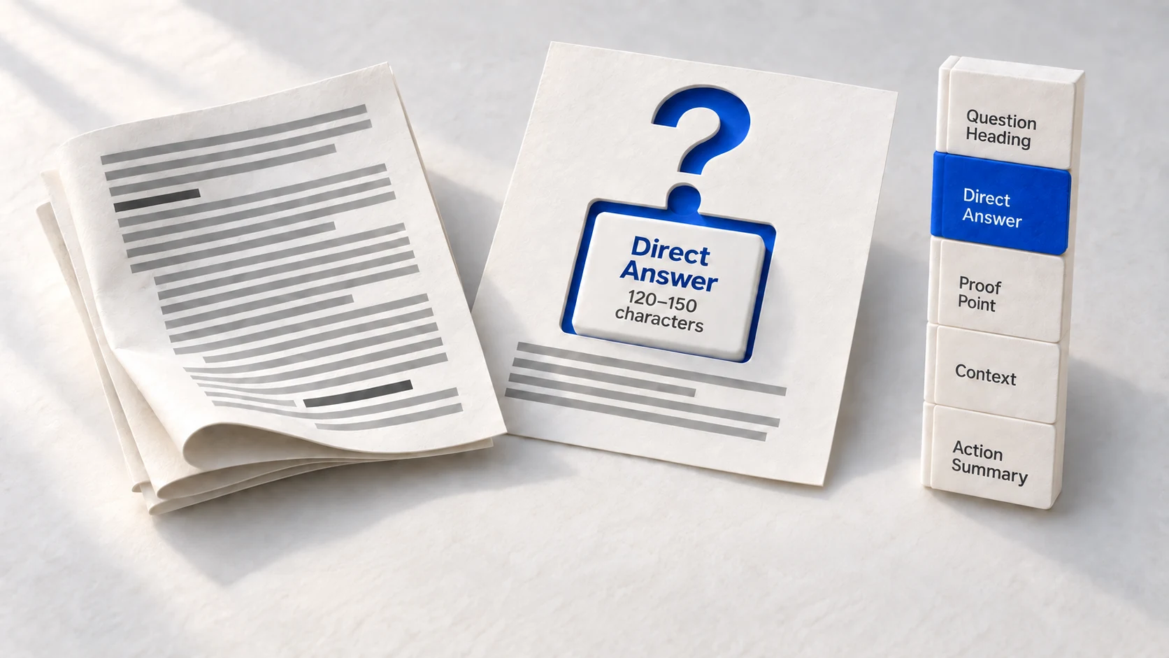 A direct answer rises from a paper article while another remains buried in dense text.