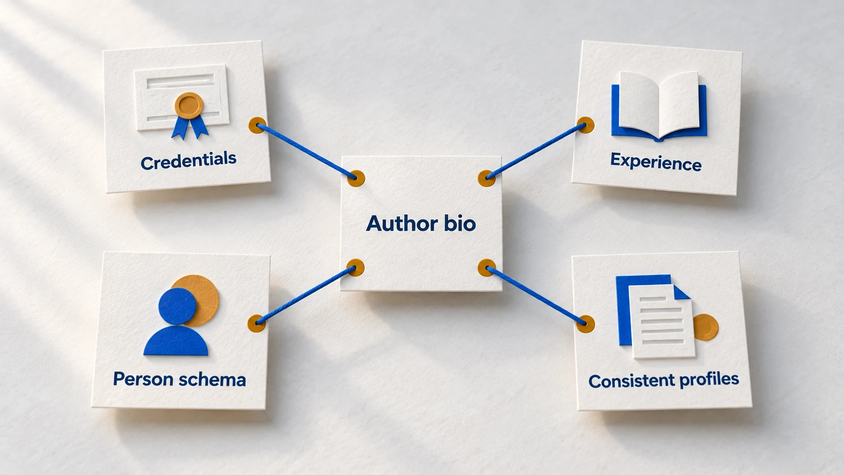 A verifiable author biography connecting credentials and identity signals.