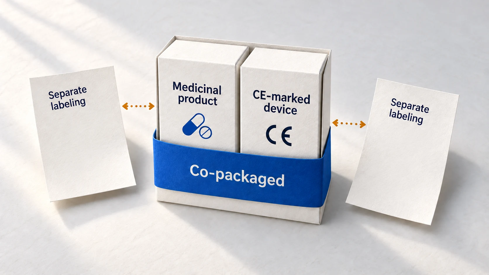 Separate medicinal and device labeling obligations for co-packaged products.