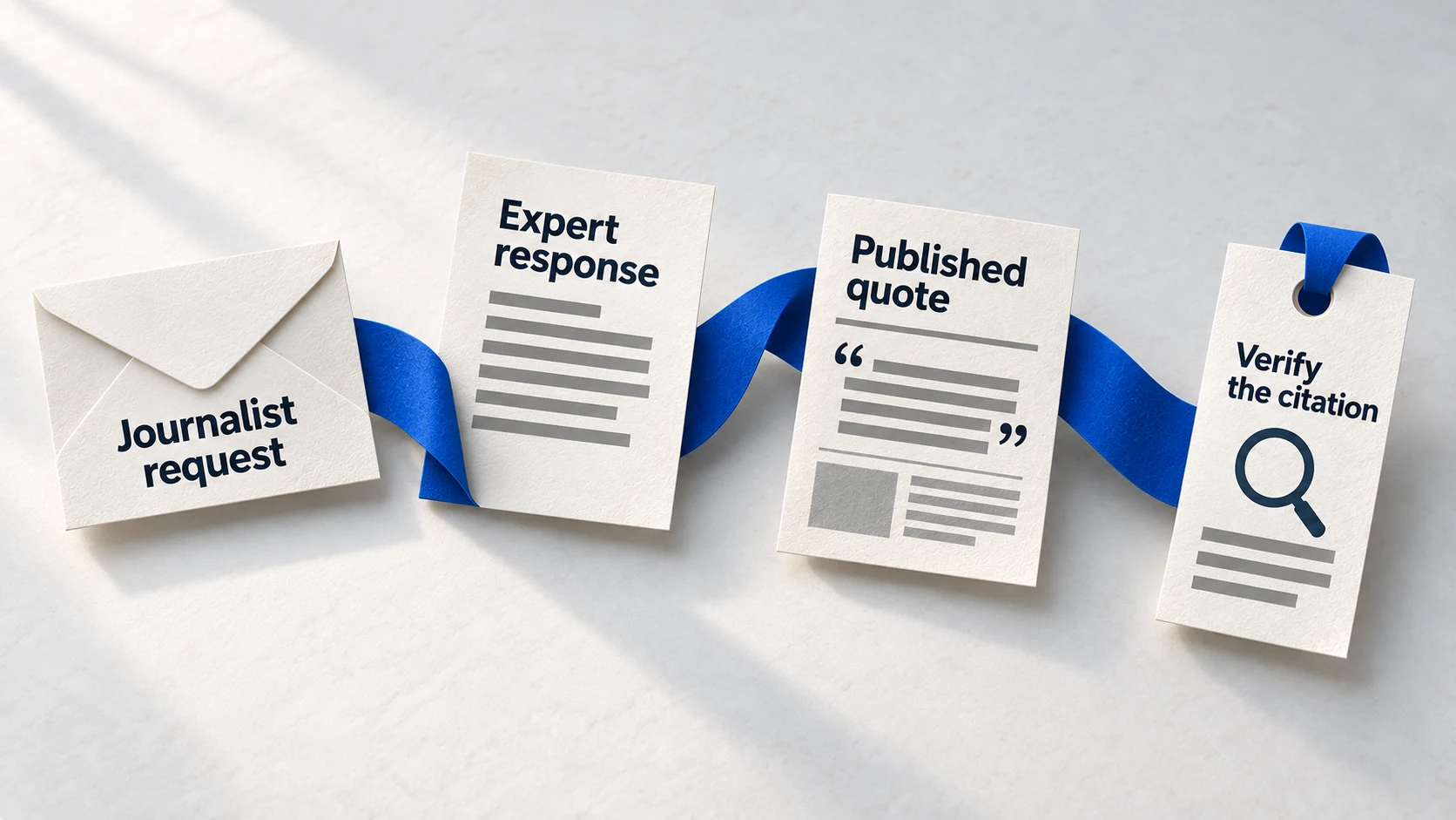 Paper correspondence showing a journalist request, expert response, published quote and source verification.