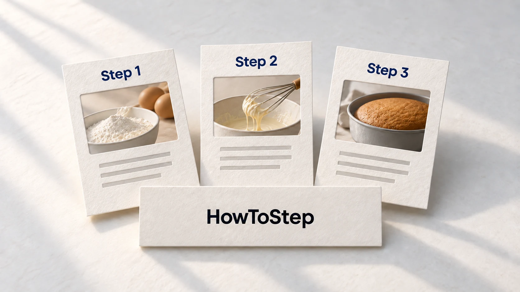 A recipe sheet reorganized into ordered step cards with image spaces.