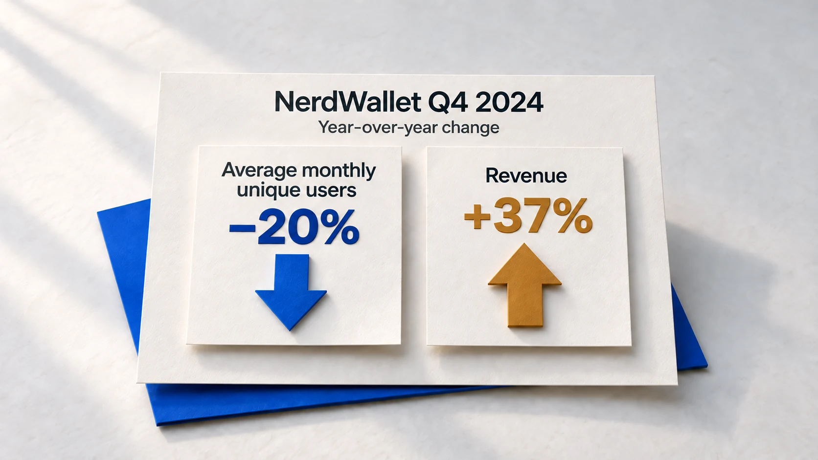 The article’s NerdWallet Q4 2024 example of average monthly unique users falling 20 percent while revenue grew 37 percent.