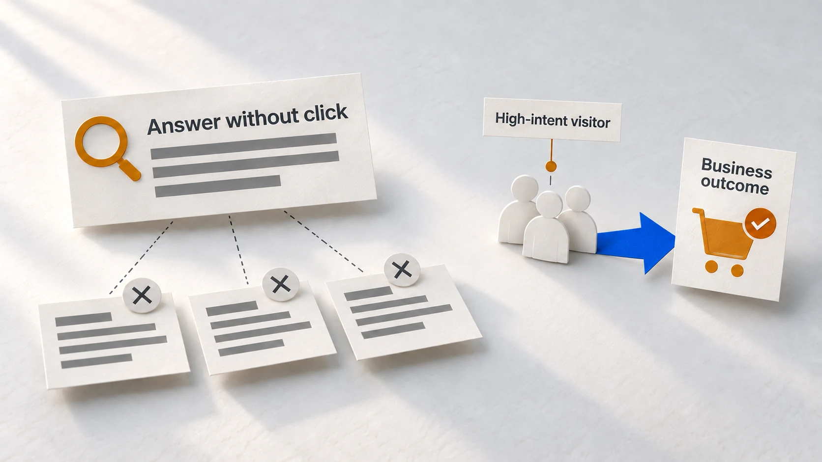 Zero-click answers alongside fewer but more intentional site visitors.