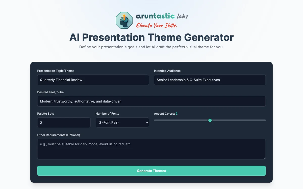 AI Presentation Theme Generator - Professional Slides in Seconds, Not Hours