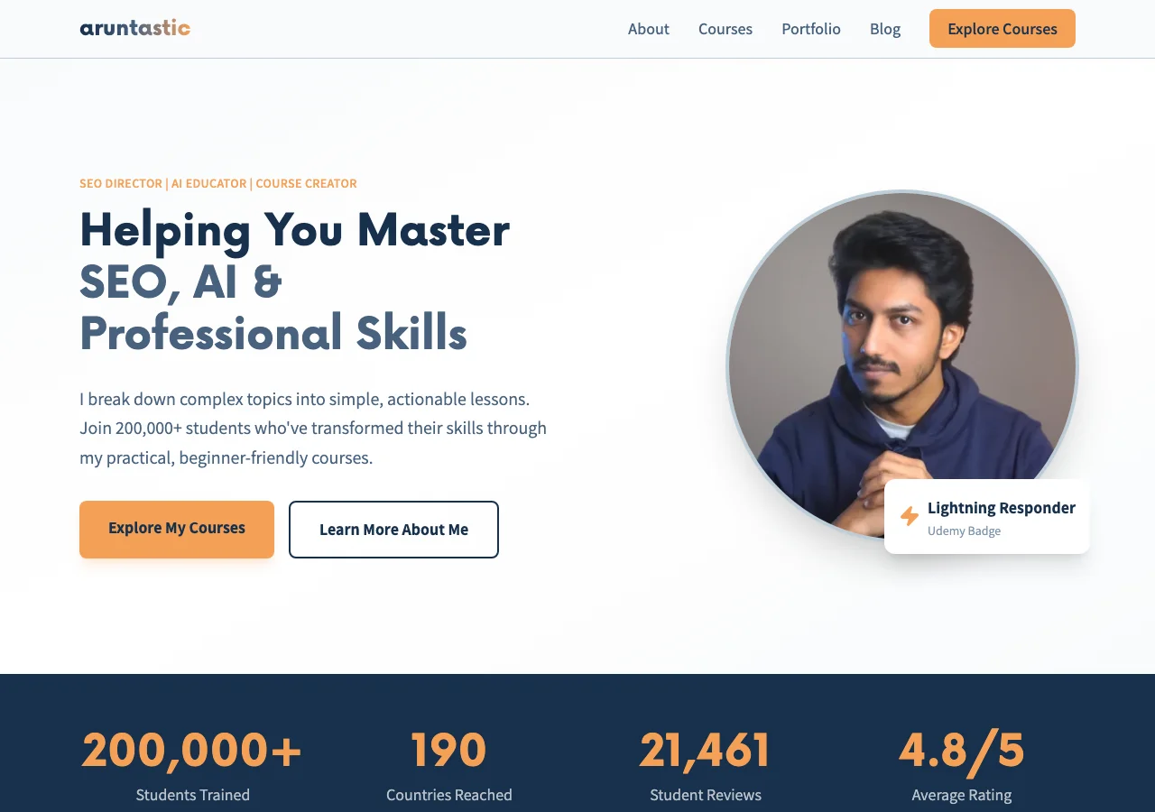 Aruntastic.com - AI-Managed Personal Brand Website