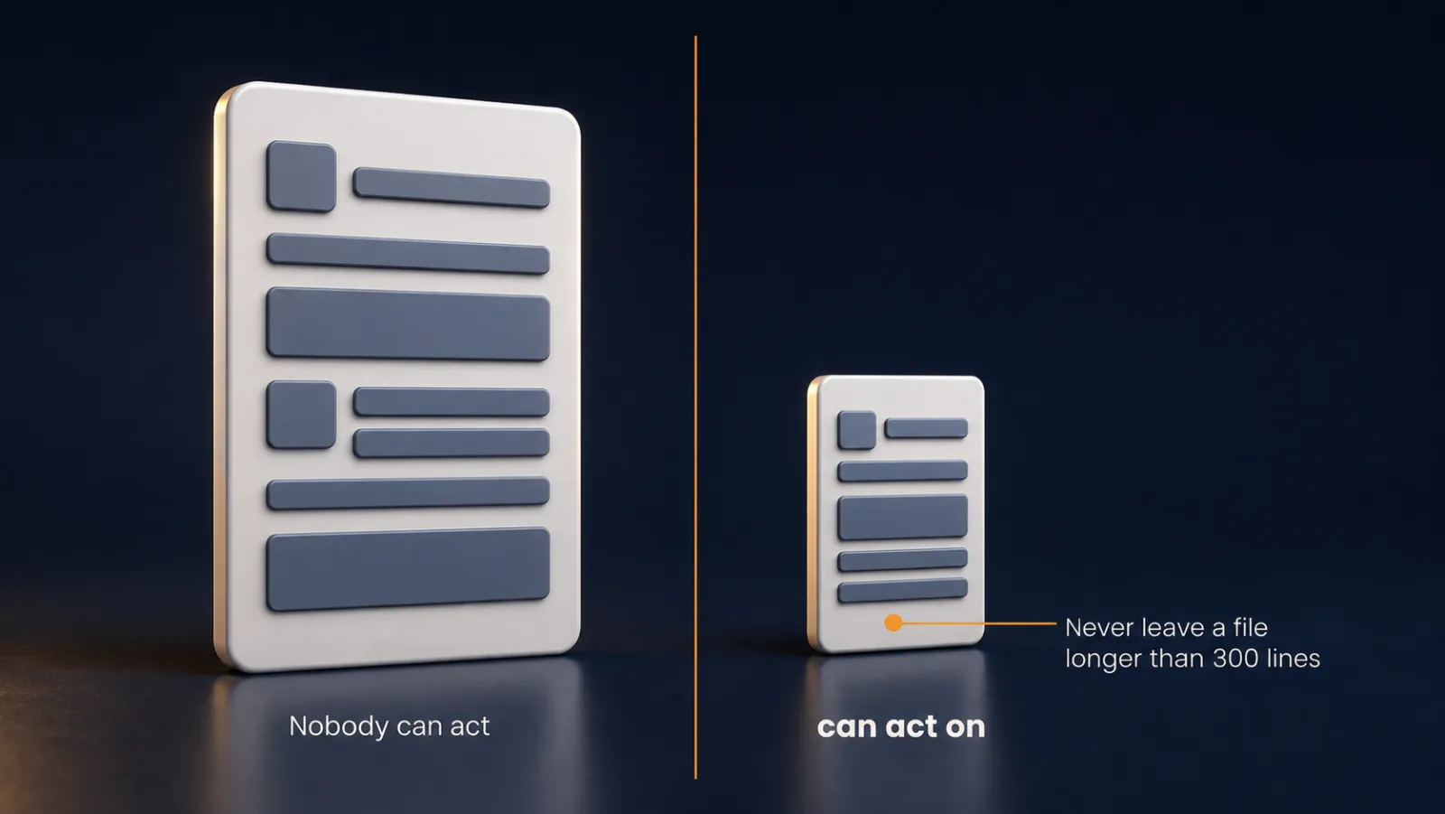Left: a long, polite line nobody can act on. Right: a short line with a number in it, which somebody can act on.