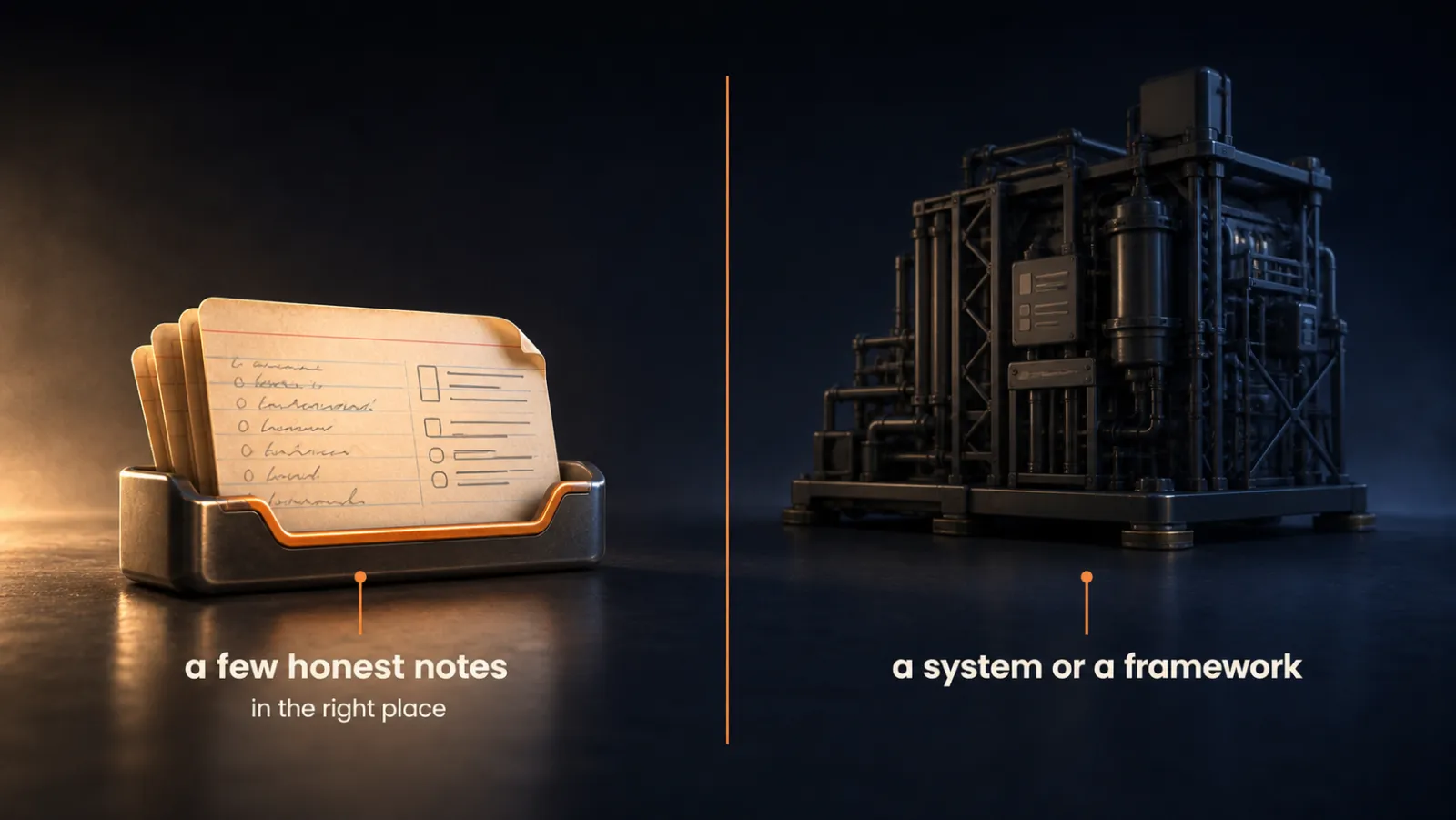 A few honest notes in the right place, and not a system or a framework.