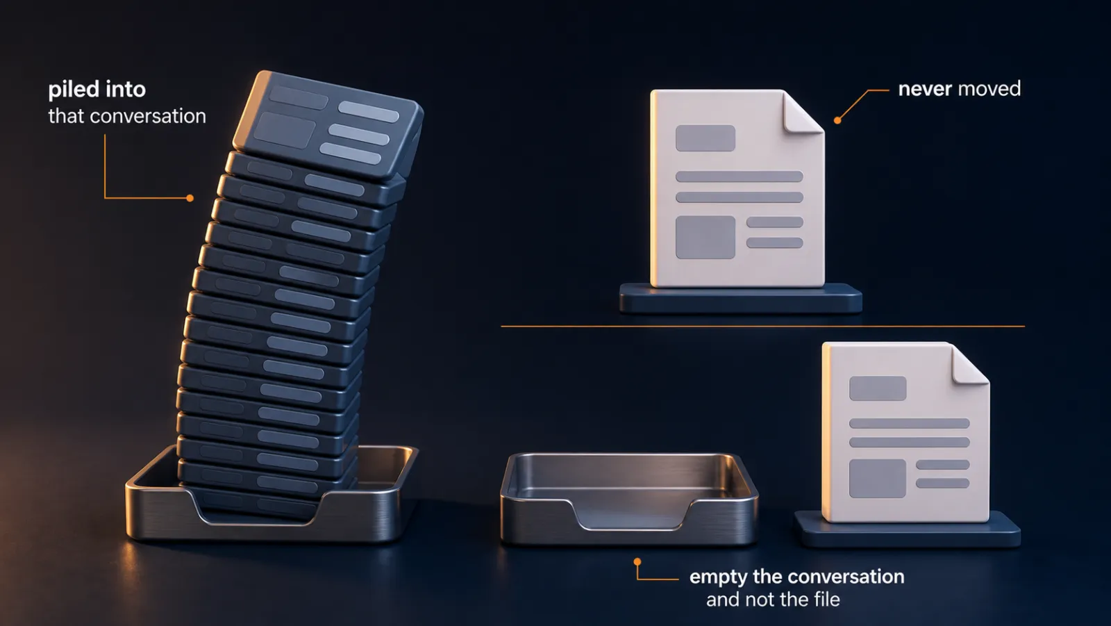 The conversation piled up and the file never moved, so the repair is to clear the conversation and let the file load again.