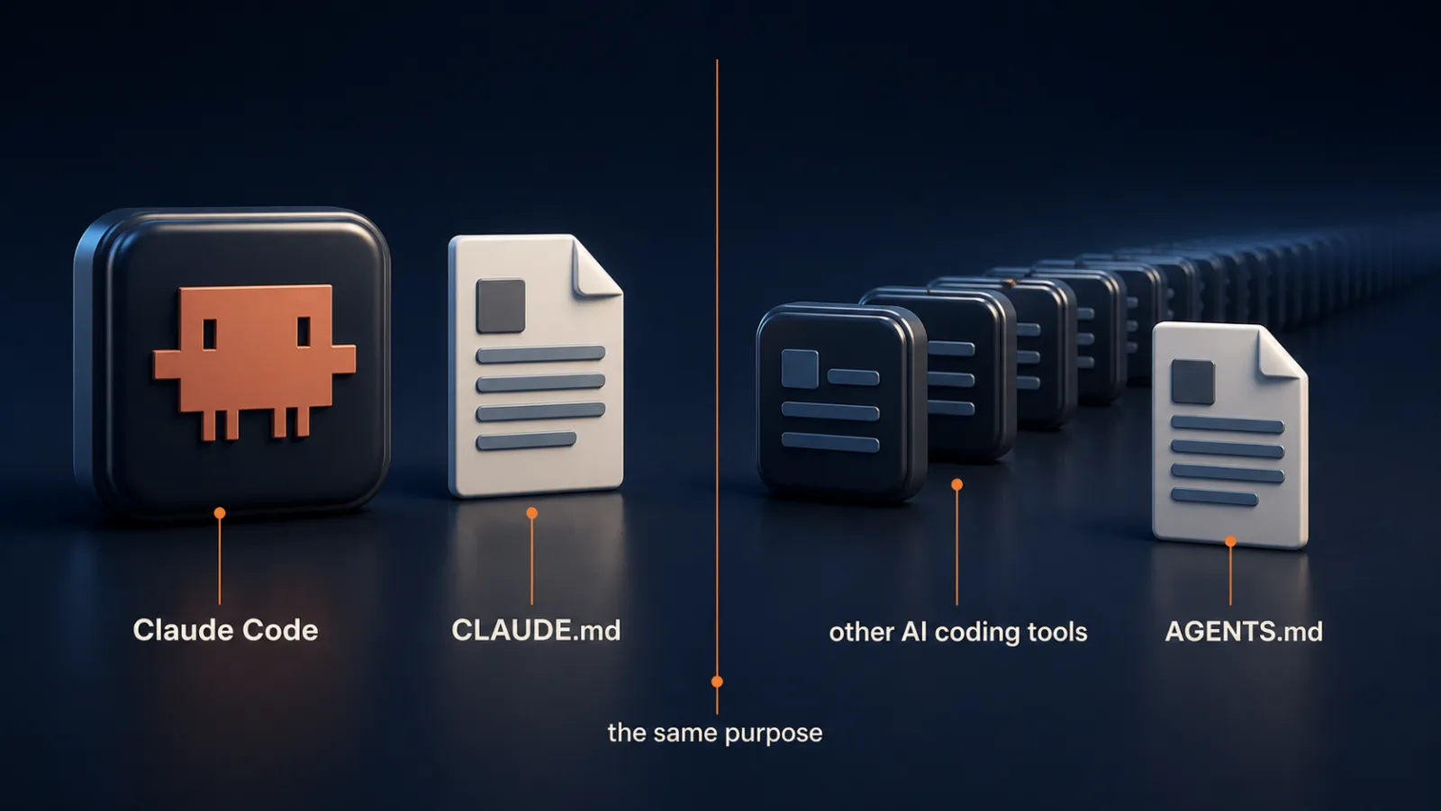 Claude Code reads CLAUDE.md, and other AI coding tools read AGENTS.md, for the same purpose.