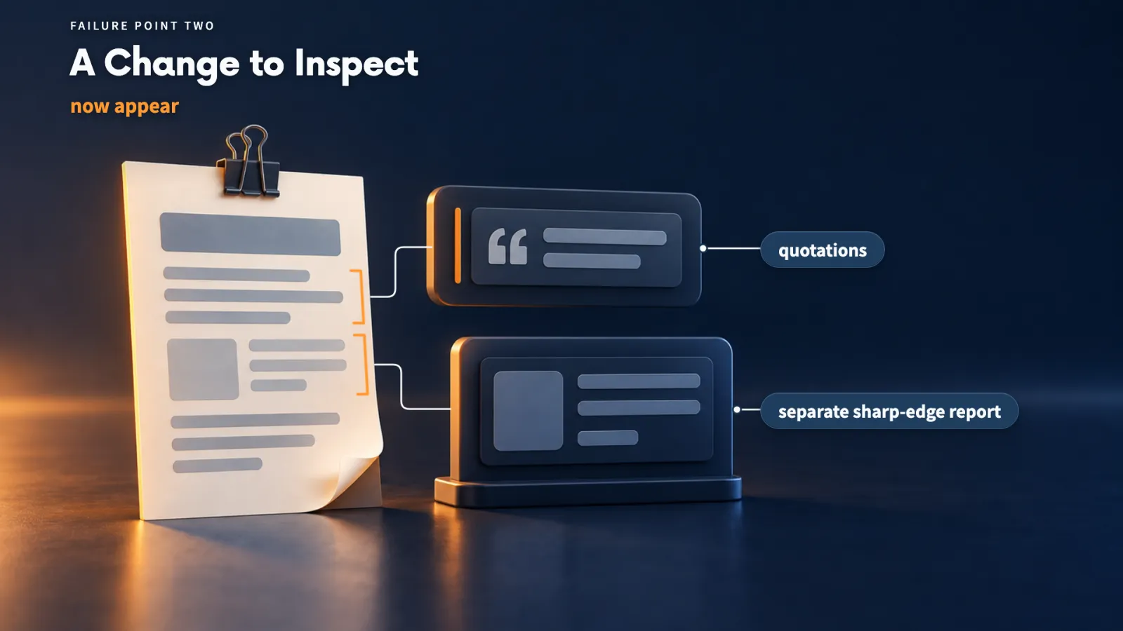 After the repair, exact quotations and a separate sharp-edge report now appear in the report.