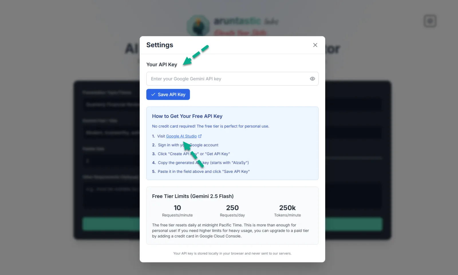 "API Key Required" message shown when generating themes without a saved key